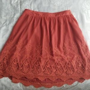 Burnt orange scallop hem lace skirt size medium